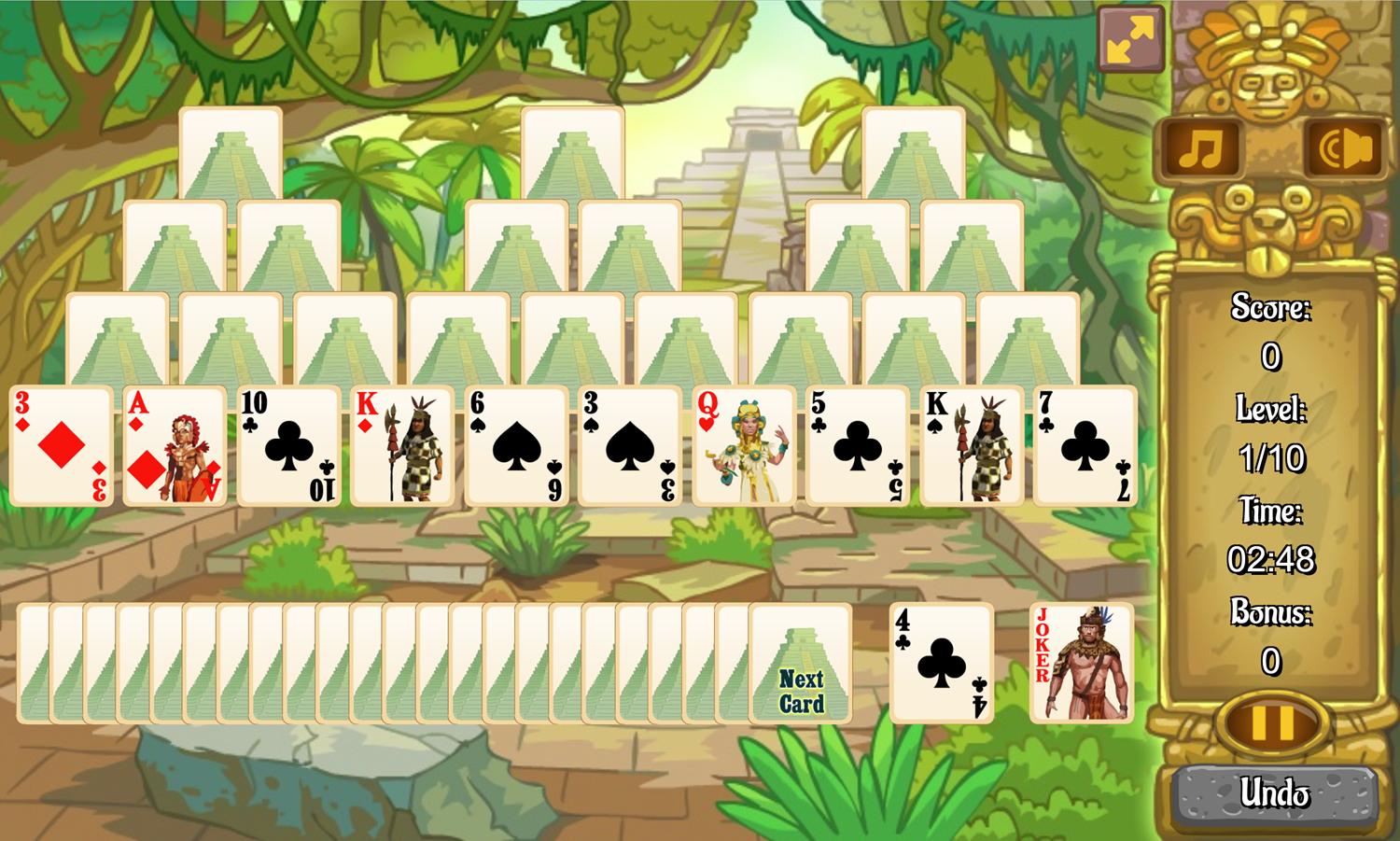 Inca Pyramid Solitaire Game Screenshot.