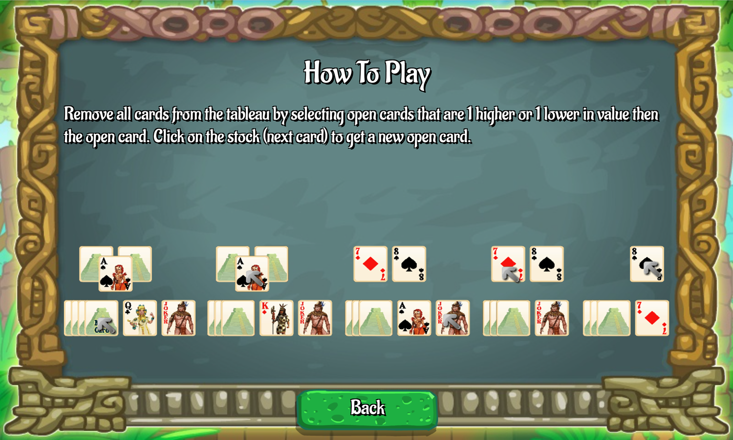 Inca Pyramid Solitaire Game How to Play Screen Screenshot.