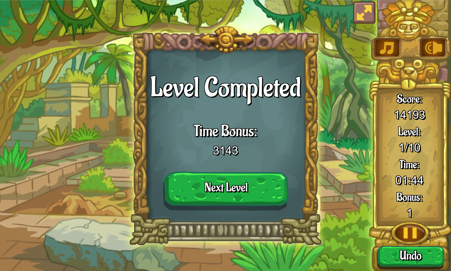 Inca Pyramid Solitaire Game Level Completed Screen Screenshot.