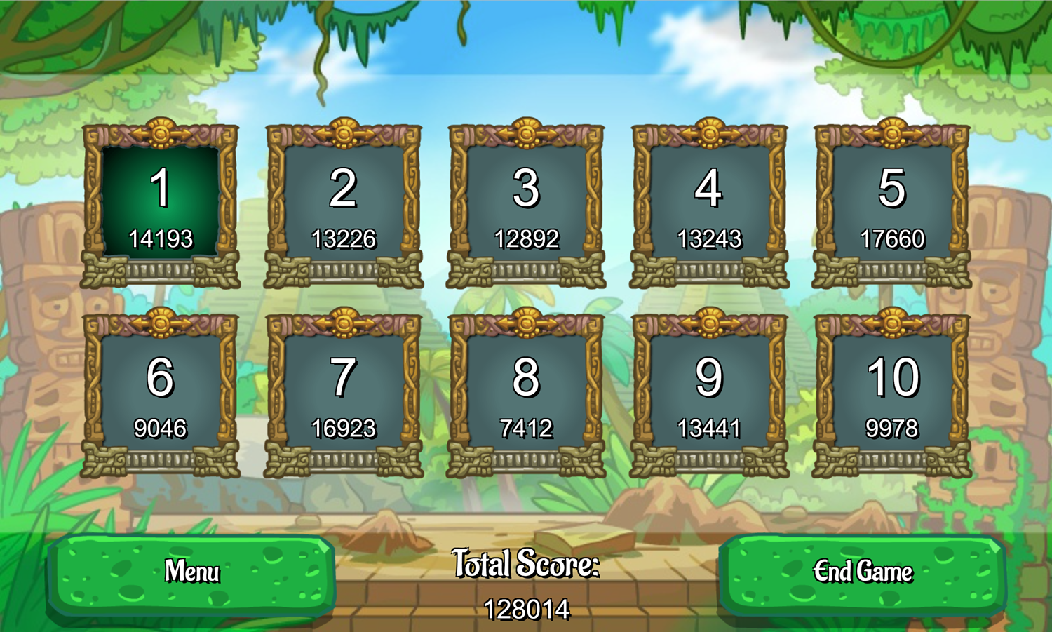 Inca Pyramid Solitaire Game Level Select Screen Screenshot.