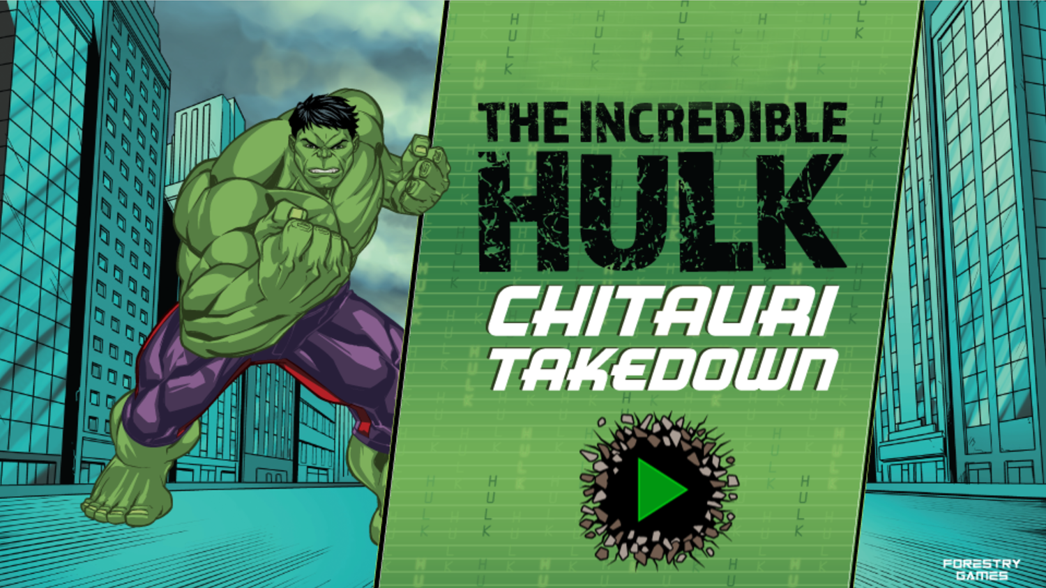 Incredible Hulk Chitauri Takedown Game Welcome Screen Screenshot.
