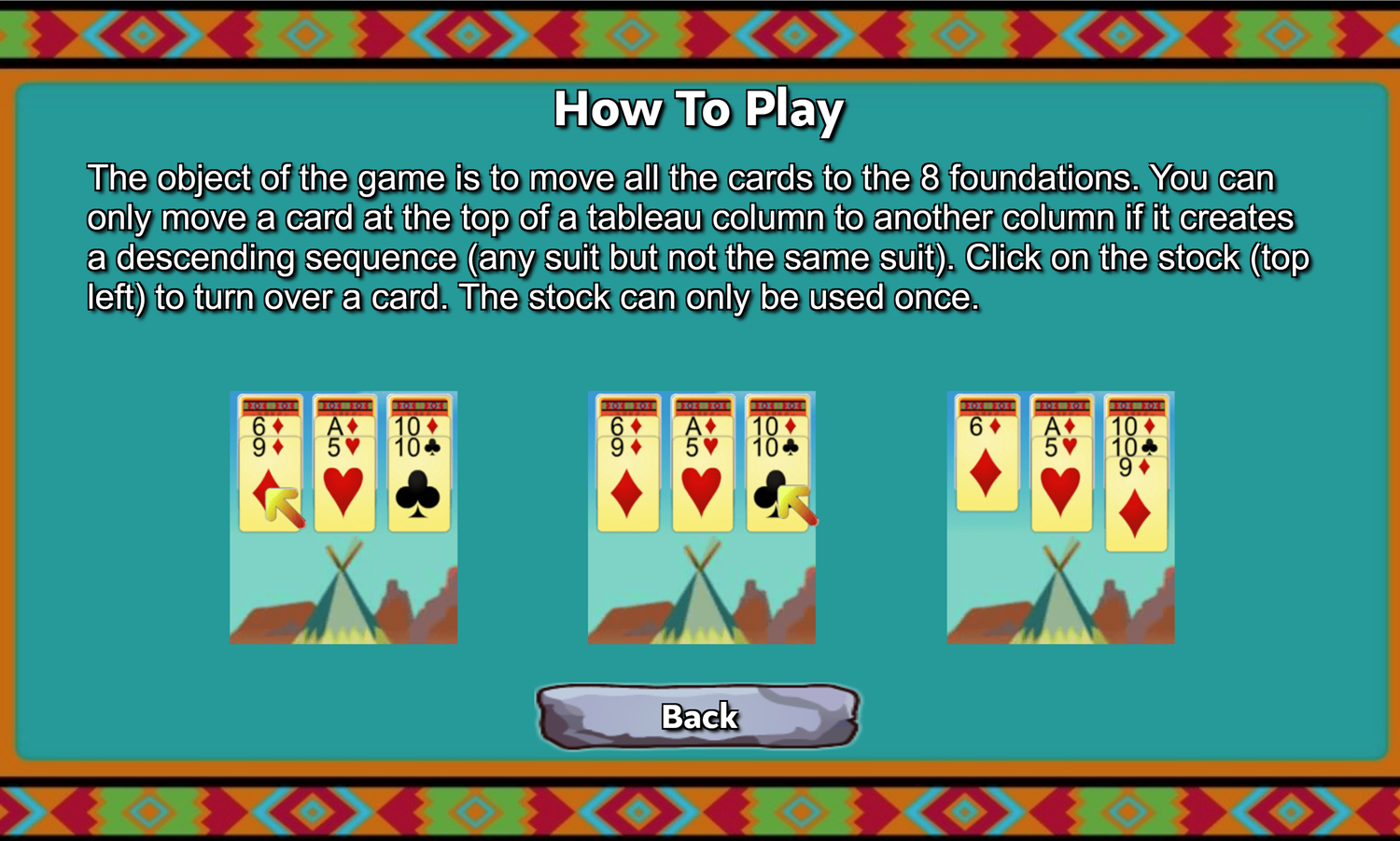 Indian Solitaire Game How to Play Screen Screenshot.