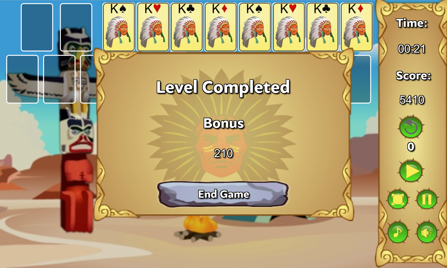 Indian Solitaire Game Level Completed Screen Screenshot.