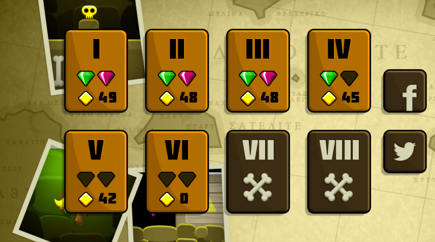 Indiara and the Skull Gold Level Select Screenshot.