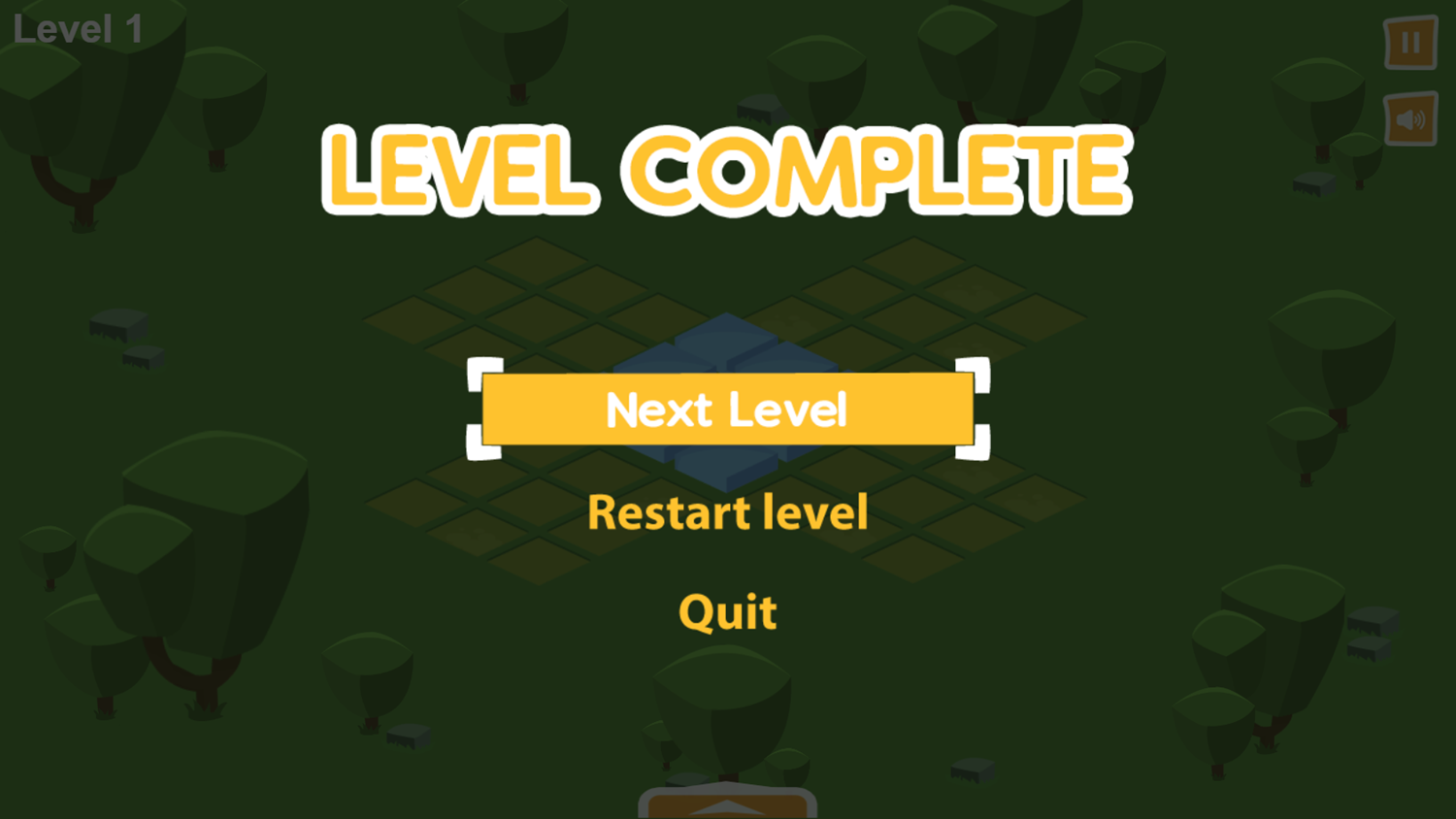 Isometric Puzzle Game Level Complete Screenshot.
