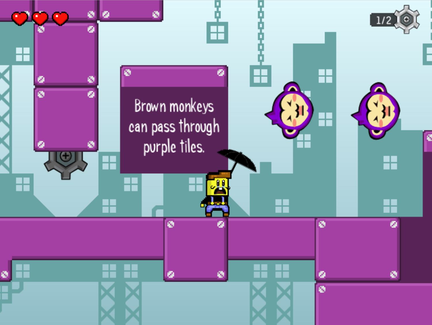 It's Raining Monkeys Game Purple Tiles Information Screen Screenshot.