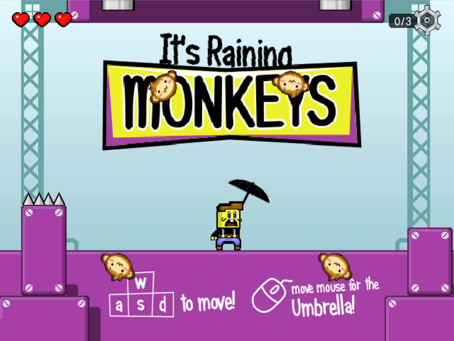 It's Raining Monkeys Game Welcome Screen Screenshot.