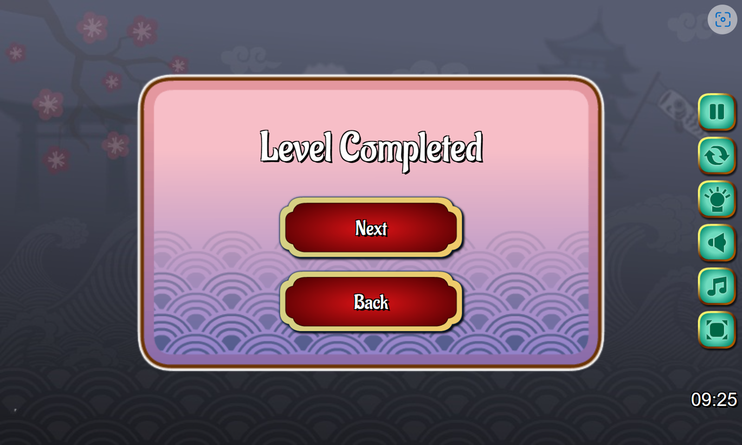 Japan Mahjong Game Level Completed Screenshot.