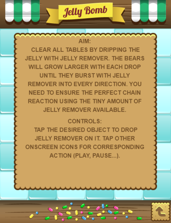 Jelly Bomb Game Instructions Screen Screenshot.