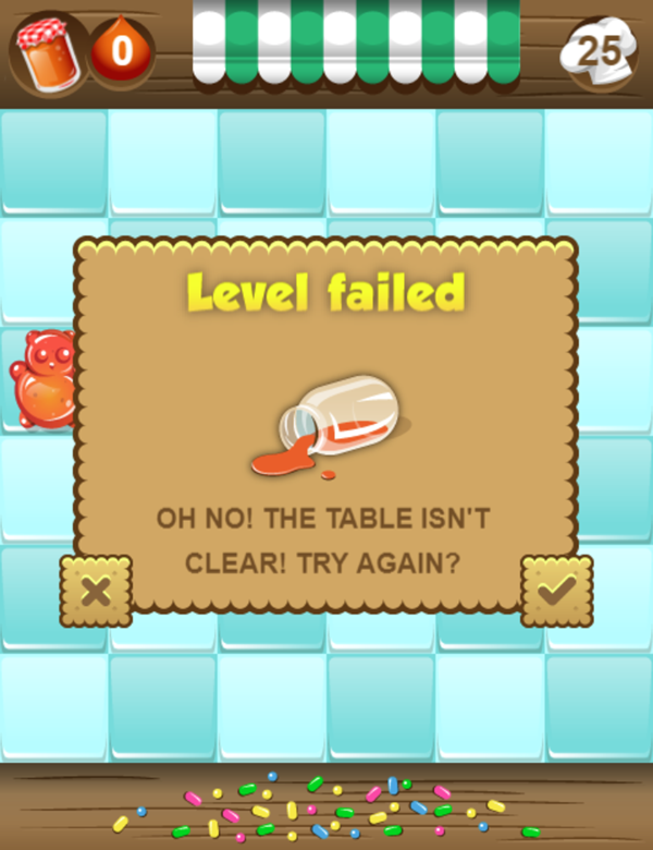 Jelly Bomb Game Level Failed Screen Screenshot.
