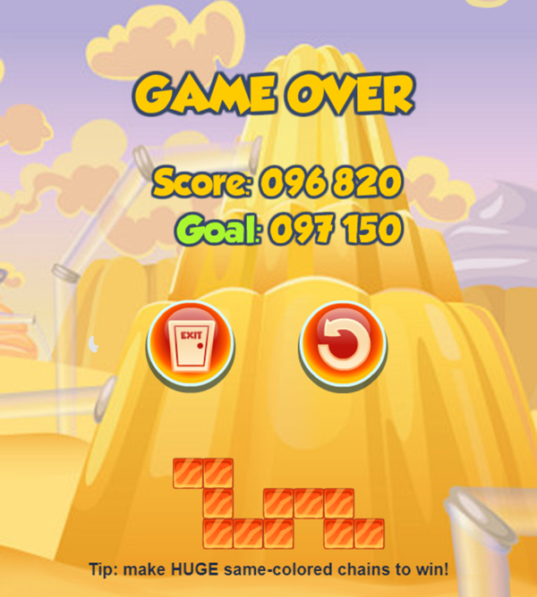 Jelly Collapse Game Over Screenshot.
