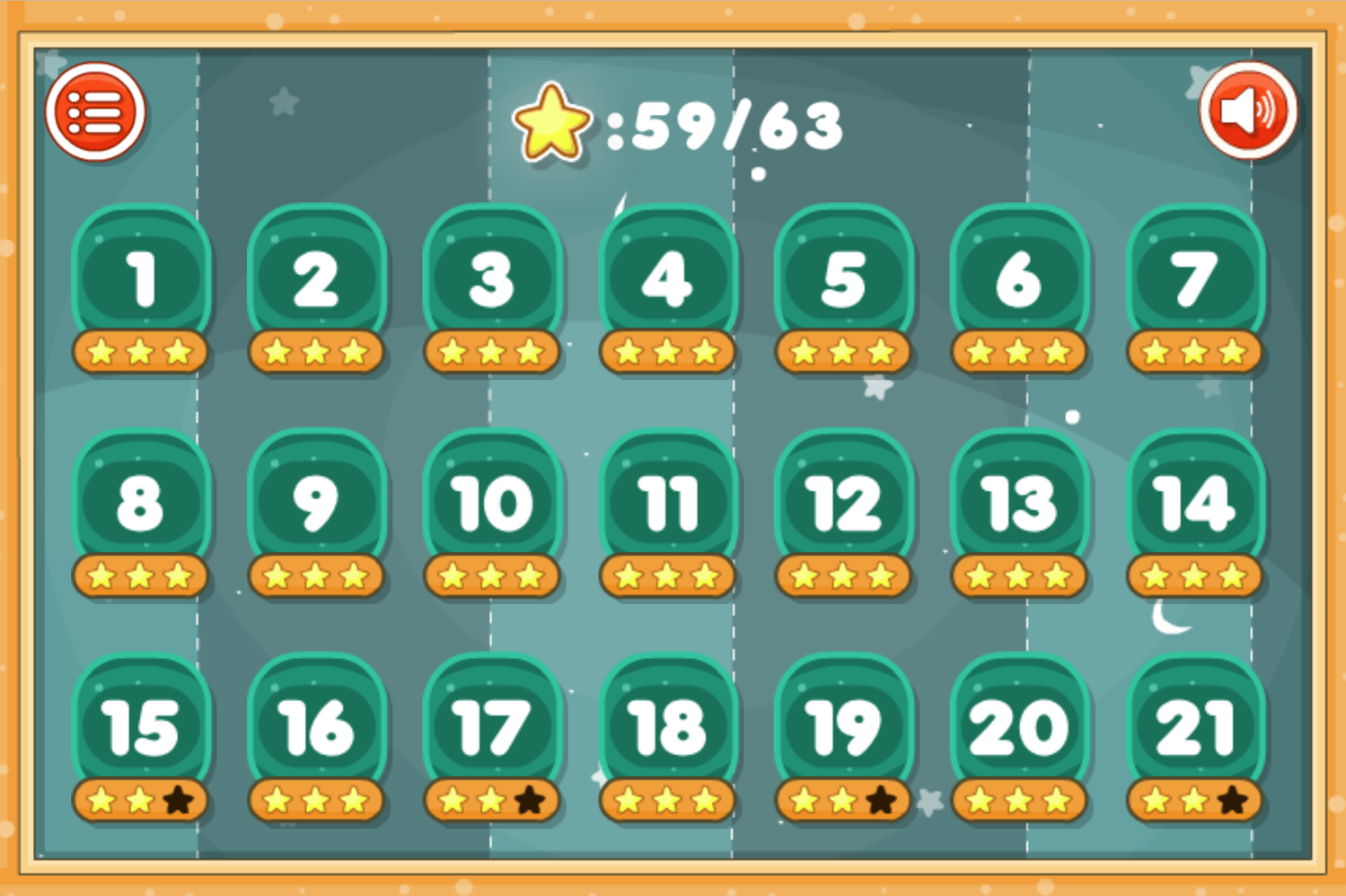 Jelly Escape Game Level Select Screen Screenshot.
