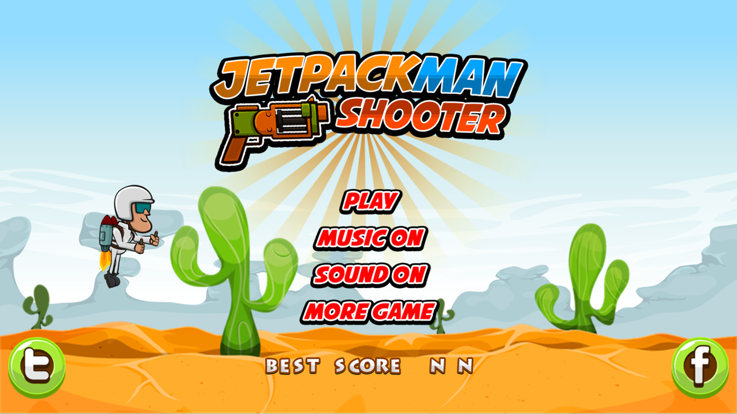 Jetpackman Shooter Game Welcome Screen Screenshot.