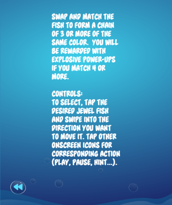 Jewel Aquarium Game Instructions Screenshot.