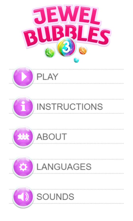 Jewel Bubbles 3 Game Welcome Screen Screenshot.