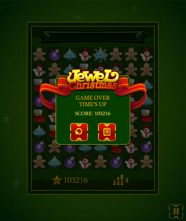 Jewel Christmas Game Over Screenshot.