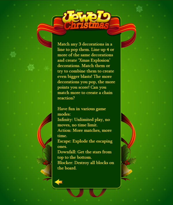 Jewel Christmas Game Instructions Screenshot.