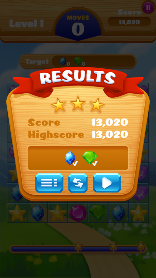 Jewel Crush  Game Stage Results Screenshot.