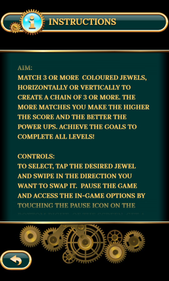 Jewel Explode Game Instructions Screenshot.