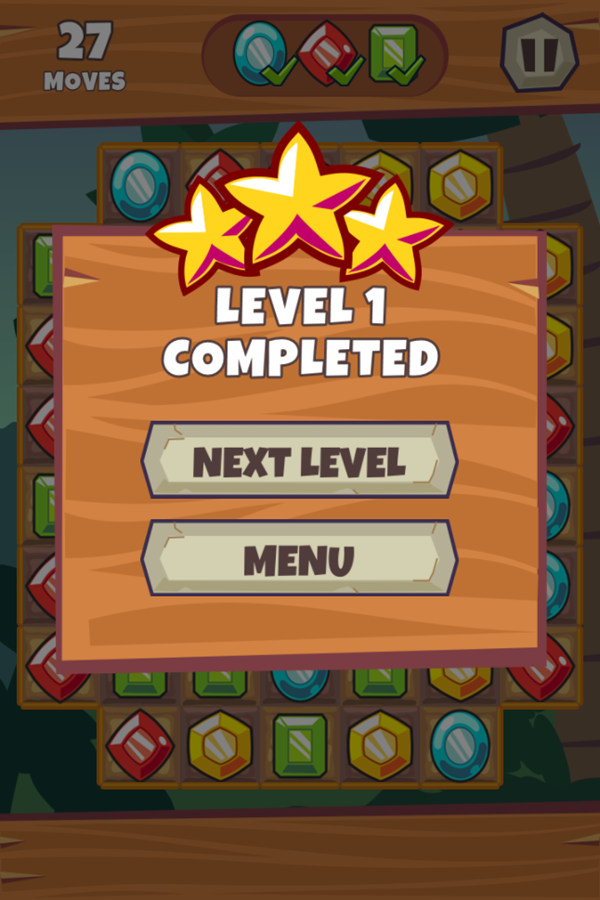 Jewel Match Game Level Completed Screenshot.