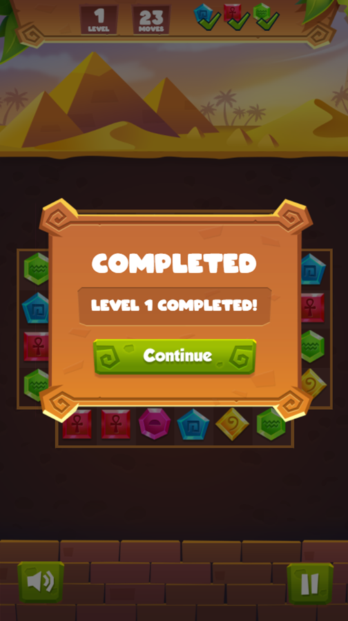 Jewel Treasure Game Level Completed Screenshot.
