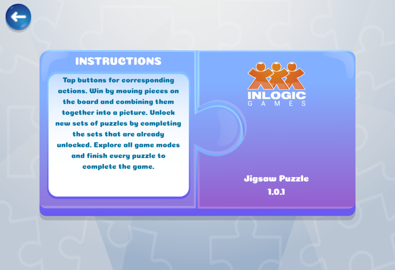 Jigsaw Puzzle Game Instructions Screenshot.