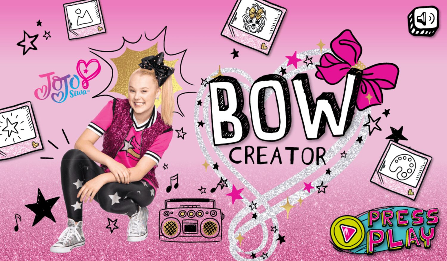 Jojo Siwa Bow Creator Game Welcome Screen Screenshot.