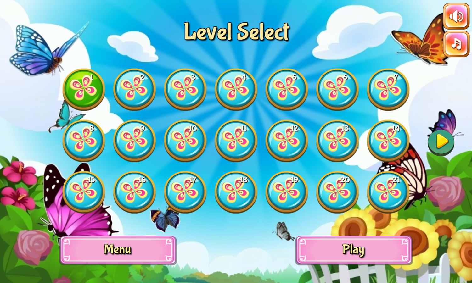 Jolly Jong Butterfly Game Level Select Screenshot.