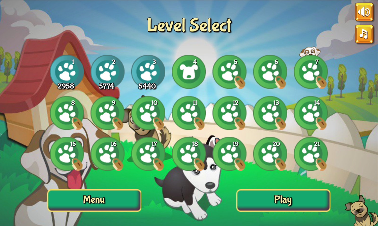 Jolly Jong Dogs Game Level Select Screen Screenshot.