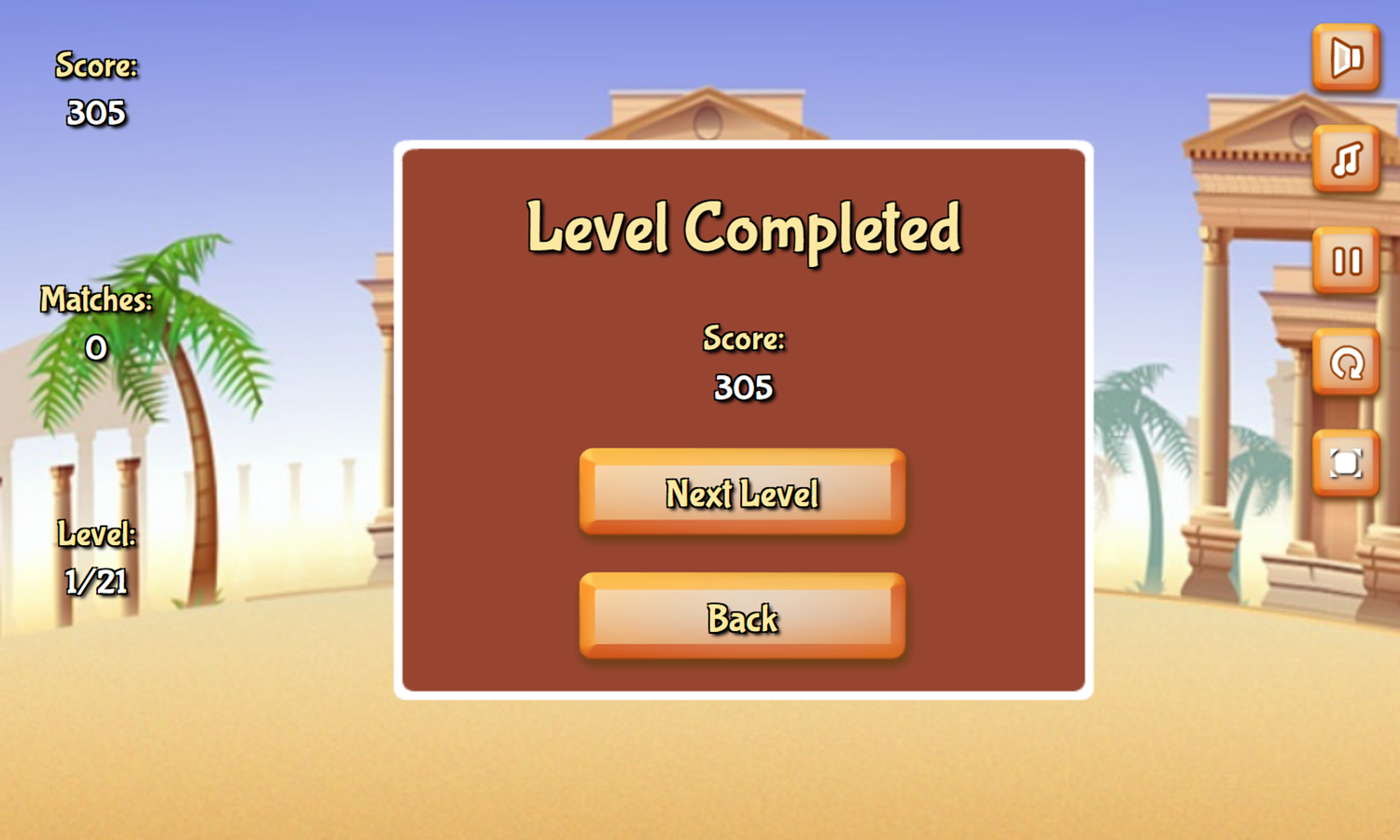 Jolly Jong Sands of Egypt Game Level Completed Screenshot.