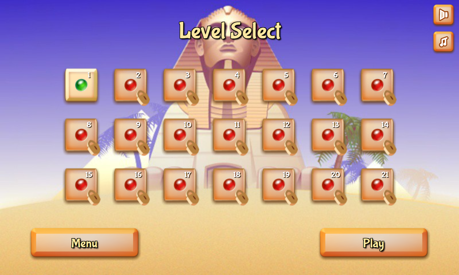 Jolly Jong Sands of Egypt Game Level Select Screenshot.