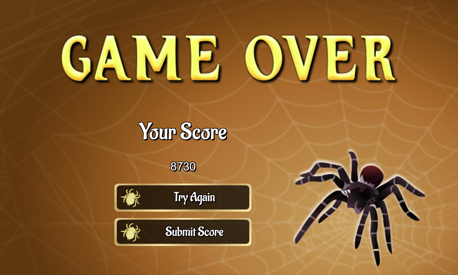 Jumping Spider Solitaire Game Over Screen Screenshot.