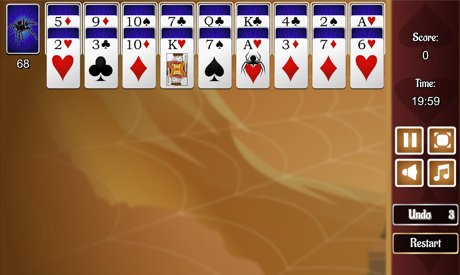 Jumping Spider Solitaire Game Screenshot.