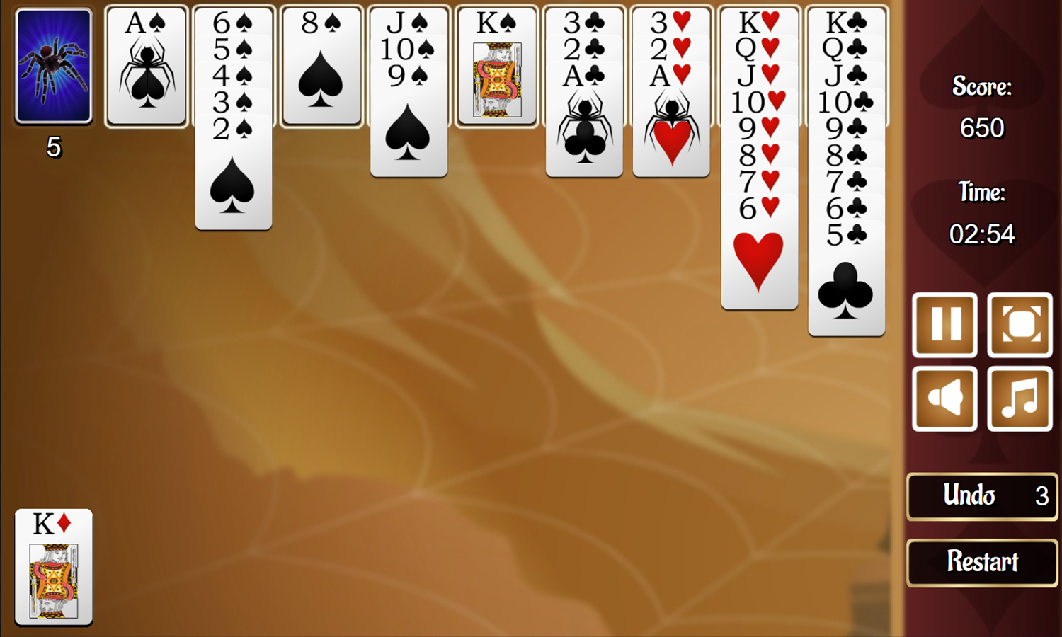 Jumping Spider Solitaire Gameplay Screenshot.