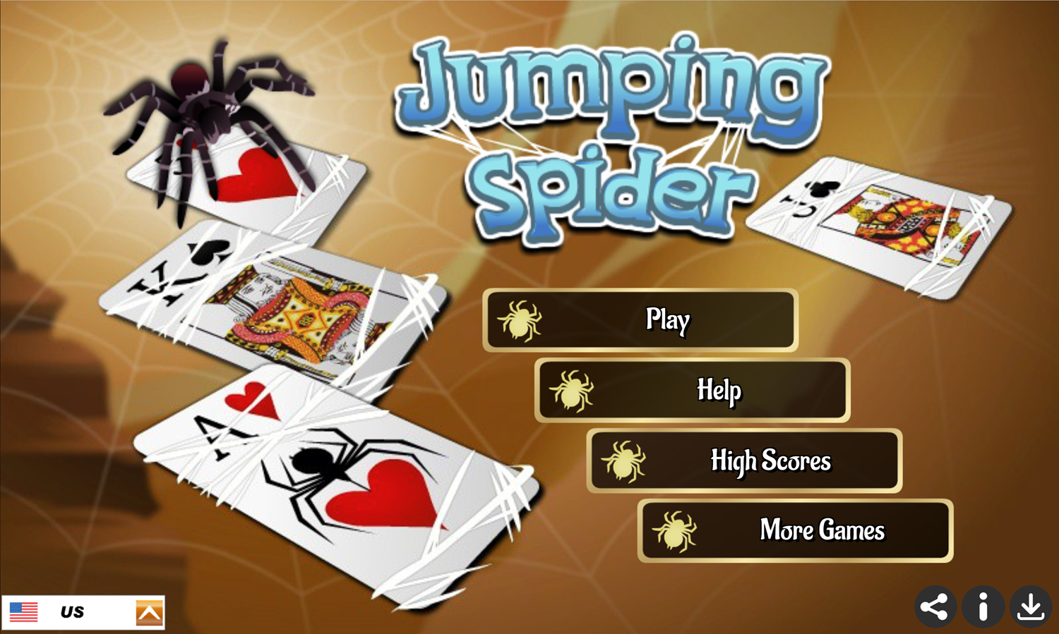 Jumping Spider Solitaire Game Welcome Screen Screenshot.