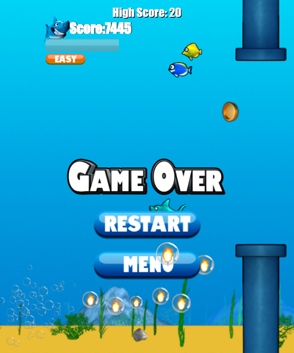 Jumpy Shark Game Over Screenshot.