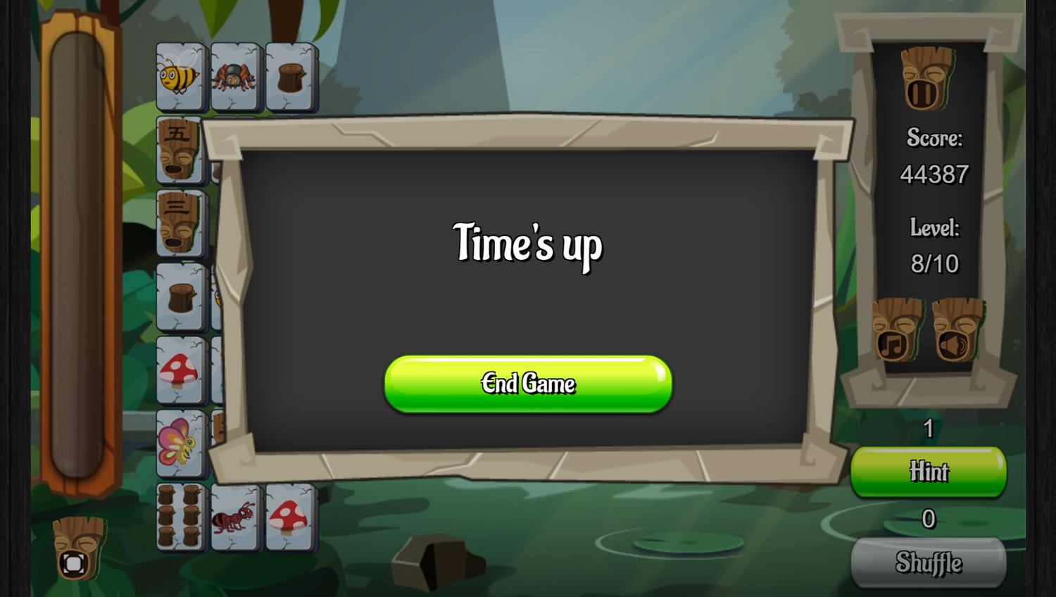 Jungle Connect Game Time's Up Screenshot.