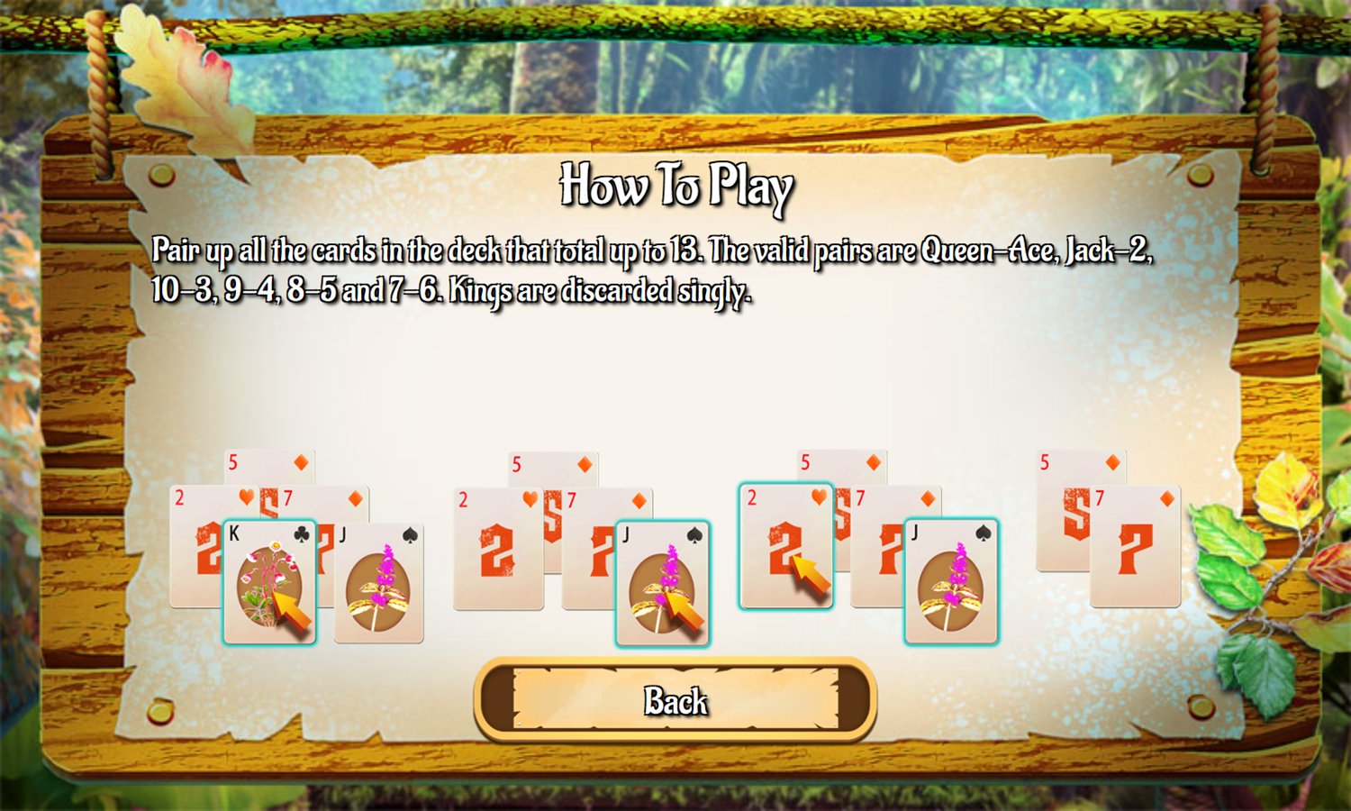 Jungle Pyramid Solitaire Game How To Play Screenshot.