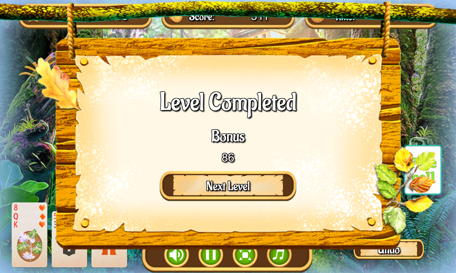 Jungle Pyramid Solitaire Game Level Completed Screenshot.