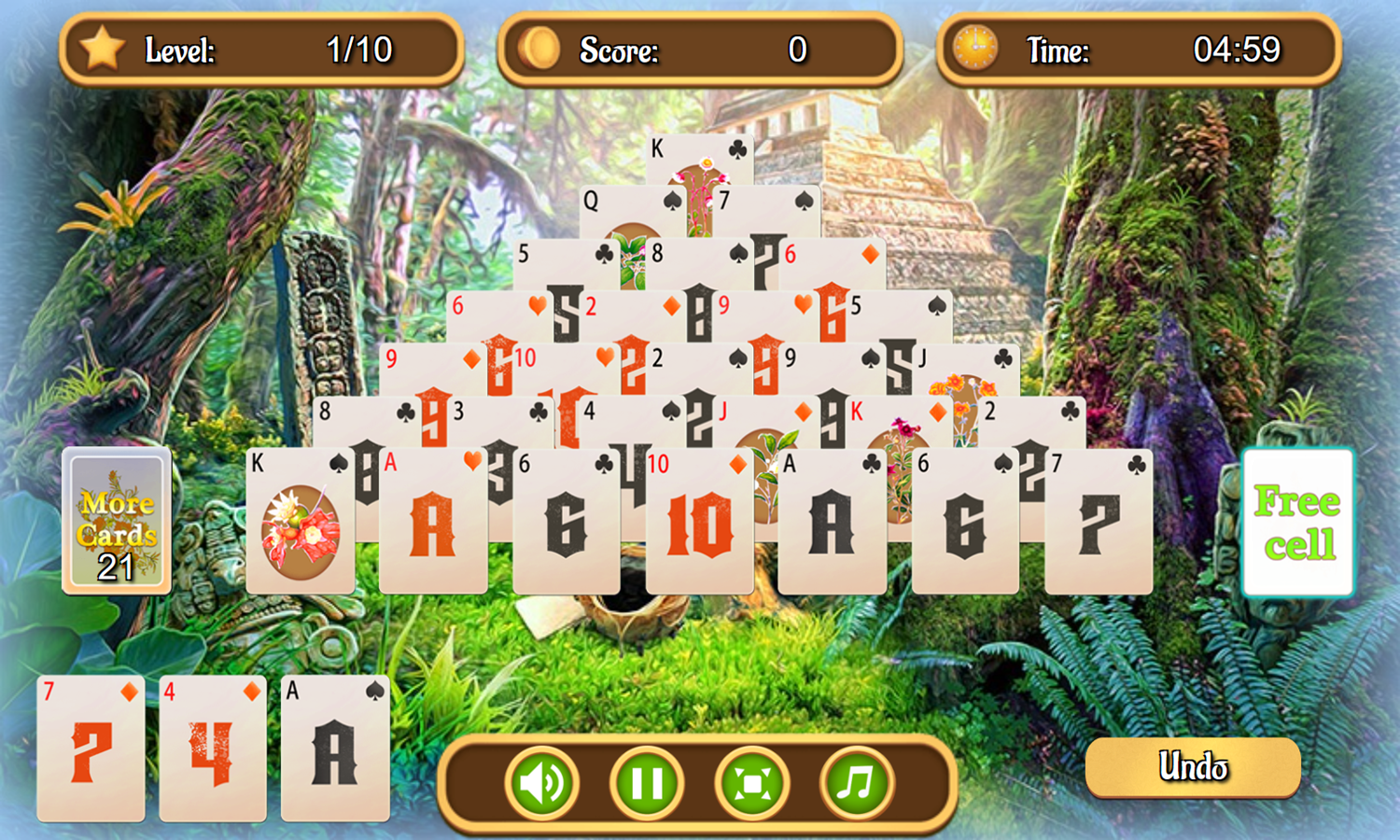 Jungle Pyramid Solitaire Game Level Start Screenshot.