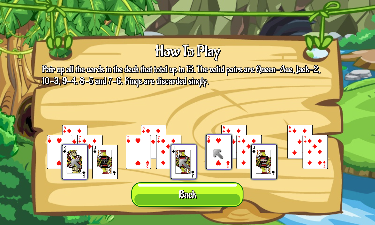 Jungle Solitaire Game How to Play Screen Screenshot.
