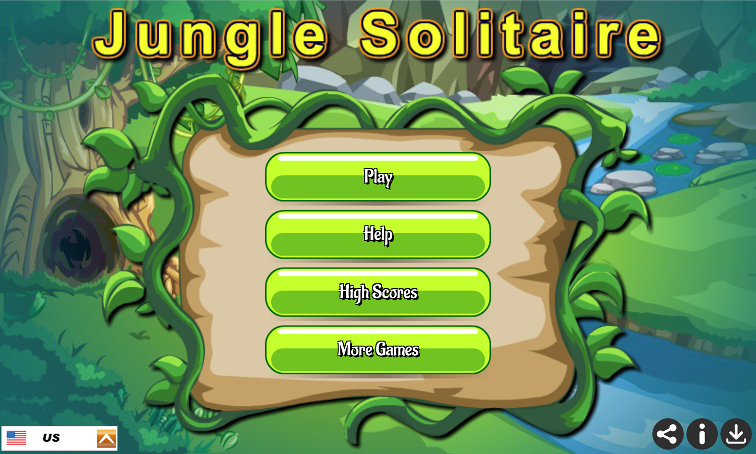 Jungle Solitaire Game Welcome Screen Screenshot.