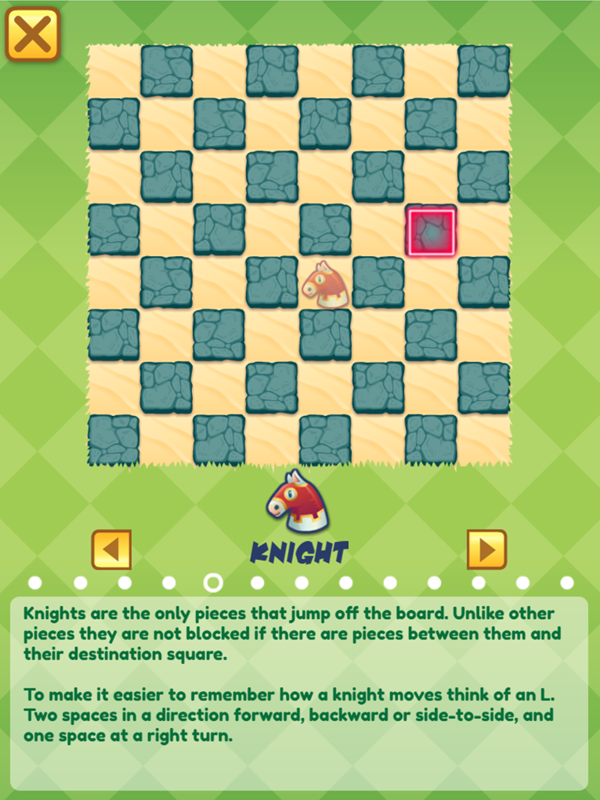Junior Chess Knight Movement Instructions Screenshot.