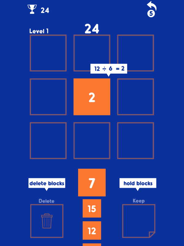 Just Divide Game Equation Example Screen Screenshot.