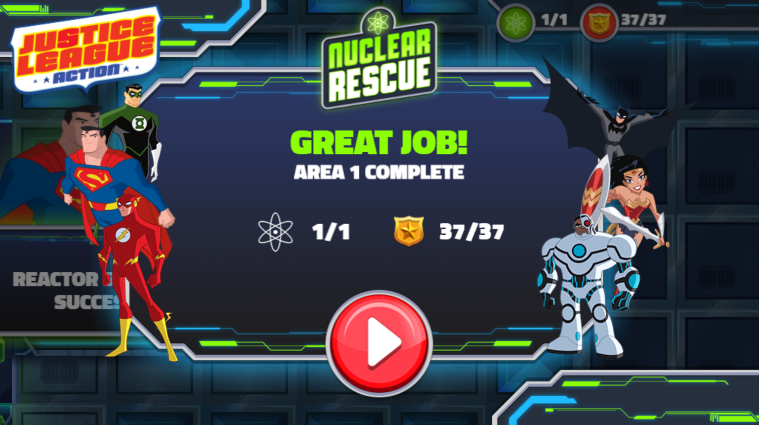 Justice League Action Nuclear Rescue Game Score Screenshot.