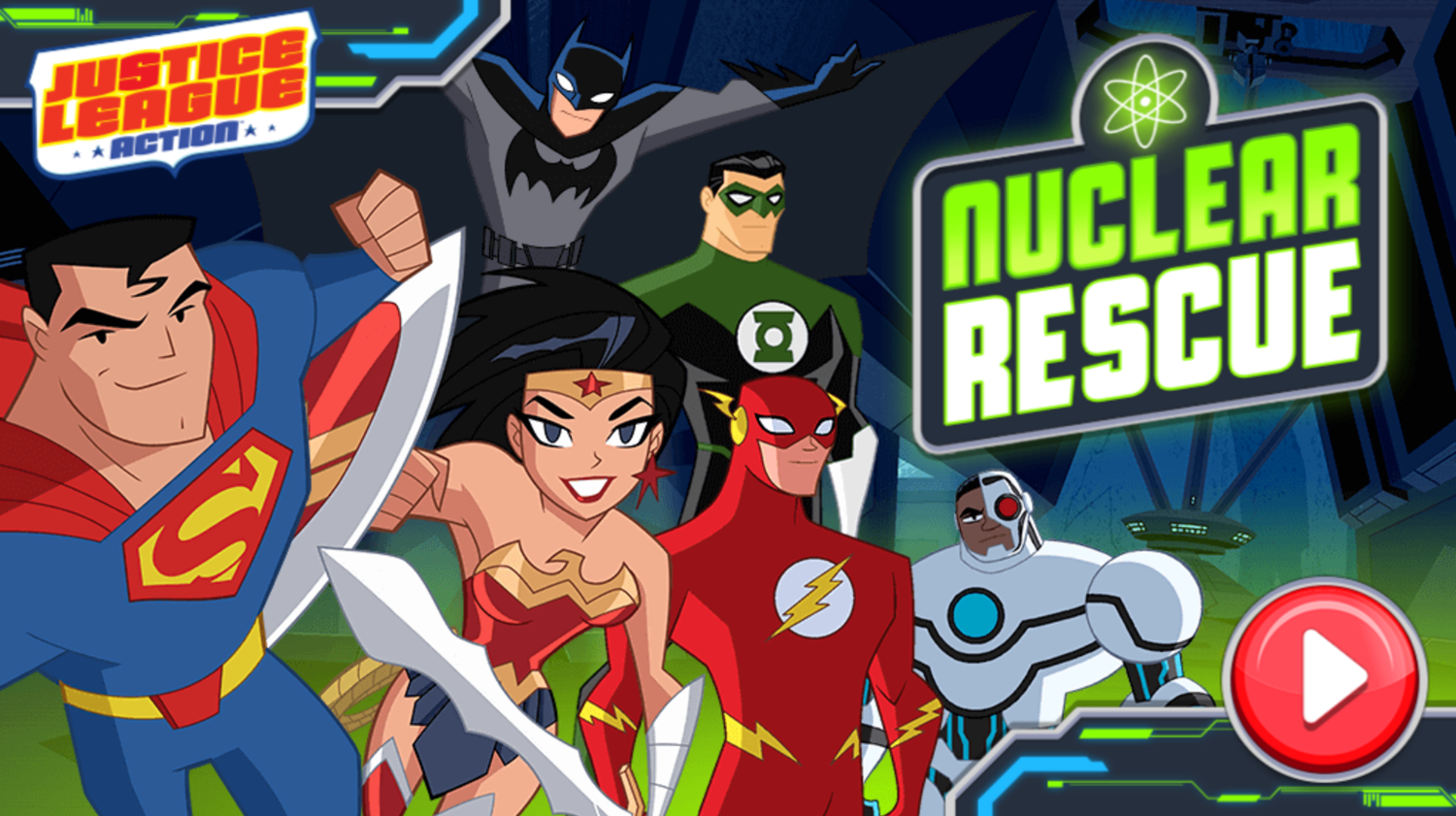 Justice League Action Nuclear Rescue Game Welcome Screen Screenshot.