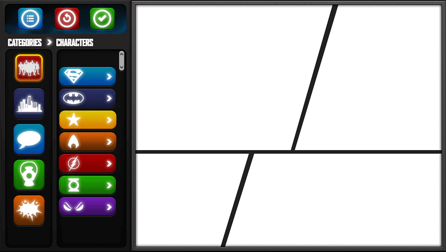 Justice League Comic Creator Game Blank Slate Screenshot.