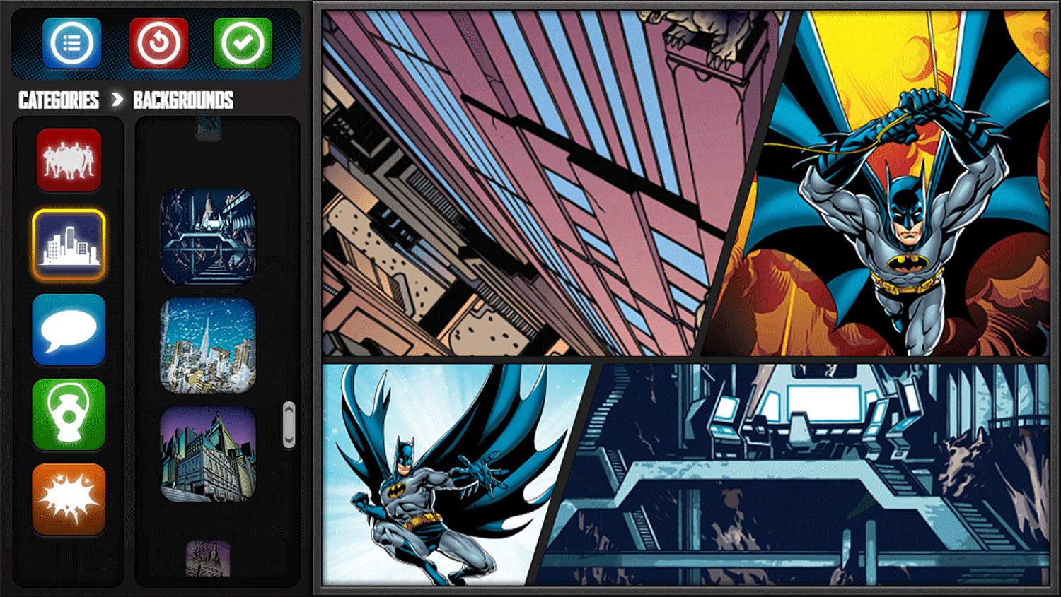 Justice League Comic Creator Game Complete Layout Select Screenshot.