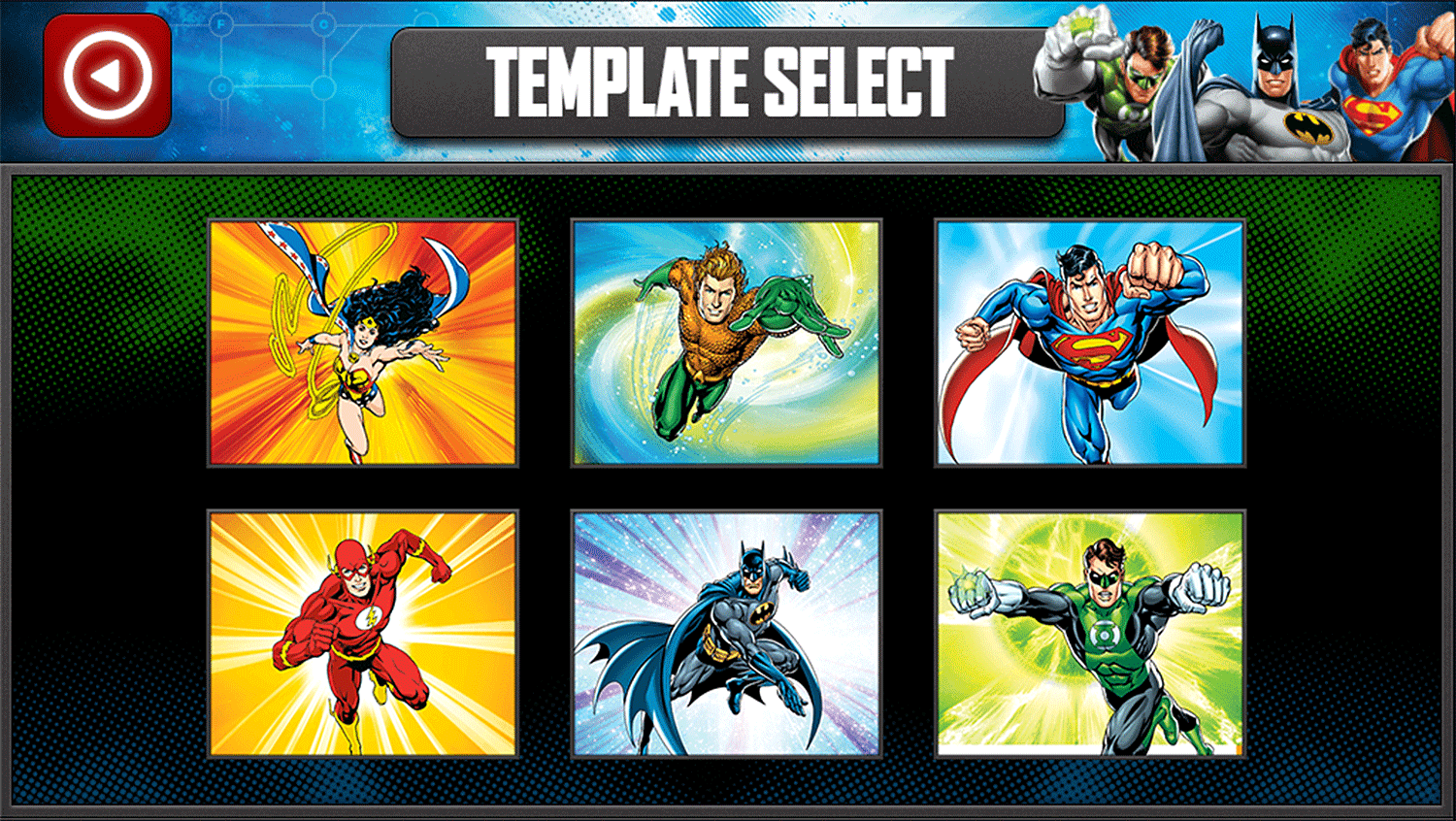 Justice League Comic Creator Game Premade Template Select Screenshot.