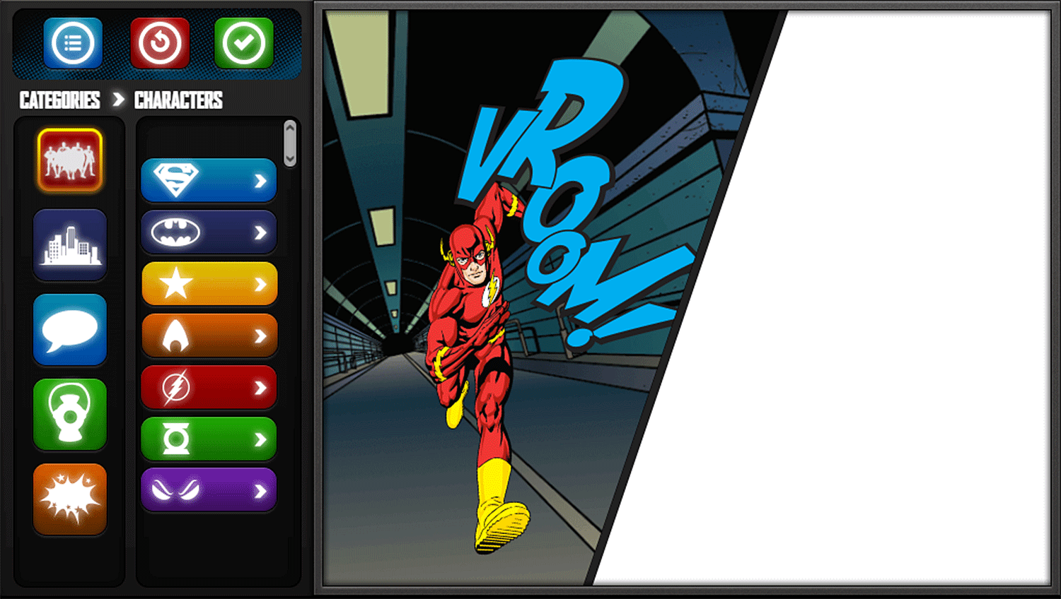 Justice League Comic Creator Game Premade Template Screenshot.